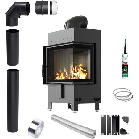 KRATKI LUCY Rechts Kamineinsatz 12 kW fi200 Schwarz Eckrohrset (1/5)