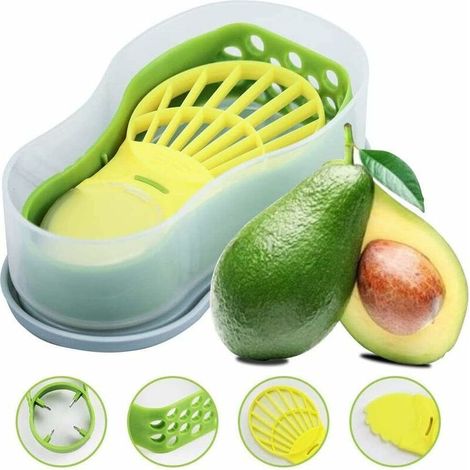 Trancheuse à avocat 6 en 2 fonctions ensemble de conteneurs de stockage d'outils pour la cuisine, coupe-avocat avec éplucheur de fruits et légumes vert hachoir (1/5)