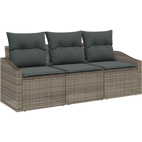 Sofa Set with Cushion 3 pcs Grey Poly Rattan vidaXL