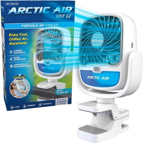 Ventilateur portable sans fil à 3 vitesses, pince universelle, rotation à 360 degrés, rechargeable par USB, autonomie de 5 heures, pour la maison, le bureau, la voiture, etc., blanc (1/5)