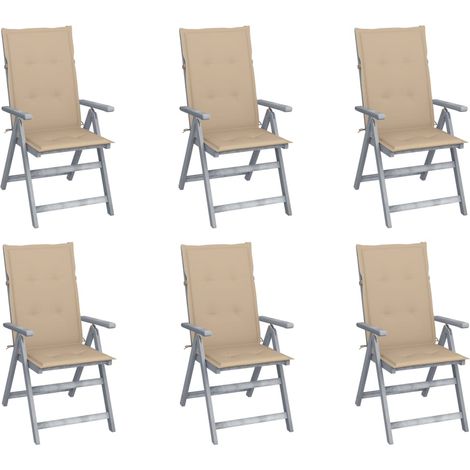 Lot de 6 Chaises inclinables de jardin,Fauteuils d'extérieur avec coussins Bois d'acacia -TF71110 (1/5)