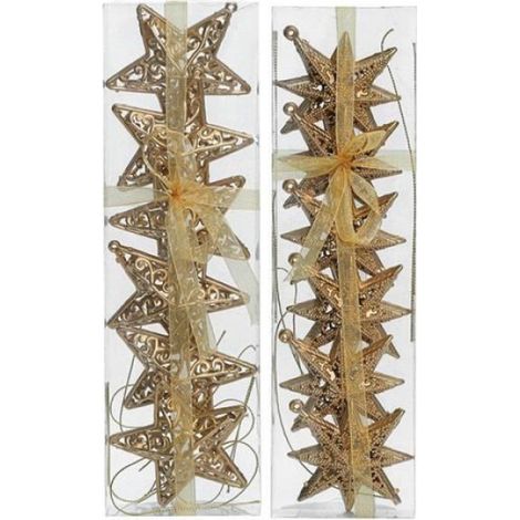 Étoile de Noël - Ornements Suspendus en Plastique Métallisé Or - Décoration d'Arbre de Noël et Intérieur Festif - Lot de 6 (1/4)