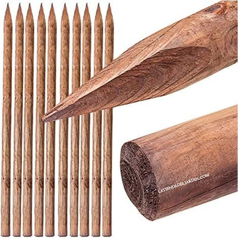 Set di 20 Pali tutori di legno 150 cm, diametro 4 cm, palo di legno rotondo con punta, palizzata, Punto di fissaggio