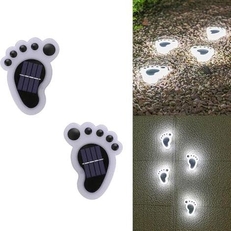 Lot De 2 Lampes Solaires D'extérieur Étanches Pour Paysage, Motif Empreintes De Pattes (1/5)