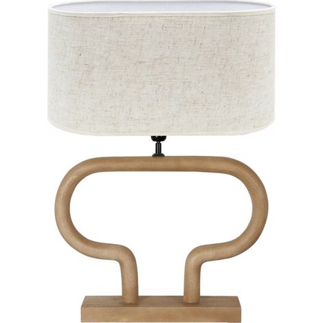 Lampe de table design en bois de manguier finition toffee - bois naturel toffee et tissu écru (1/3)