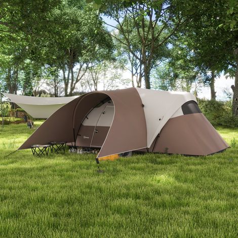 Essayez une tente de camping familiale imperméable et légère pour 5 à 6 personnes avec un sac de transport, dimensions : 550 cm (L) x 300 cm (l) x 198 cm (H). (1/5)
