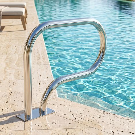 Lot de 2 mains courantes de piscine argentées en acier inoxydable avec base stable et charge 180 kg pour piscines et spas (1/4)