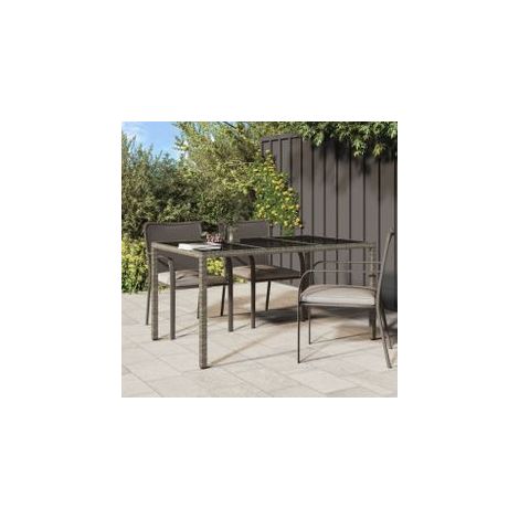 Table de jardin 150x90x75 Verre trempé et résine tressée Gris (1/5)