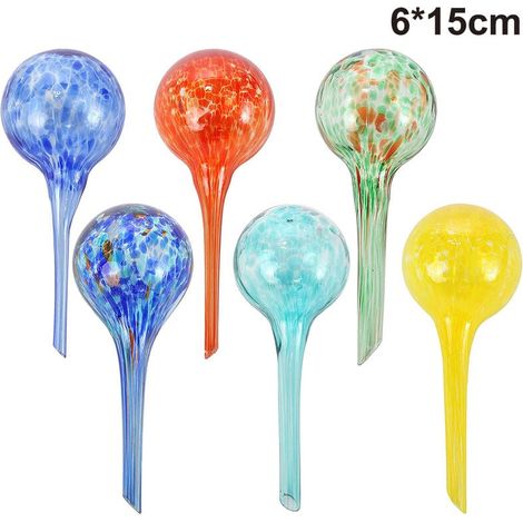 Boule d'arrosage colorée en verre, arrosage automatique de fleurs pour plantes en pot, 6x15cm, kit de 6 pièces, diffuseur d'eau décoratif pour jardin et intérieur (1/5)
