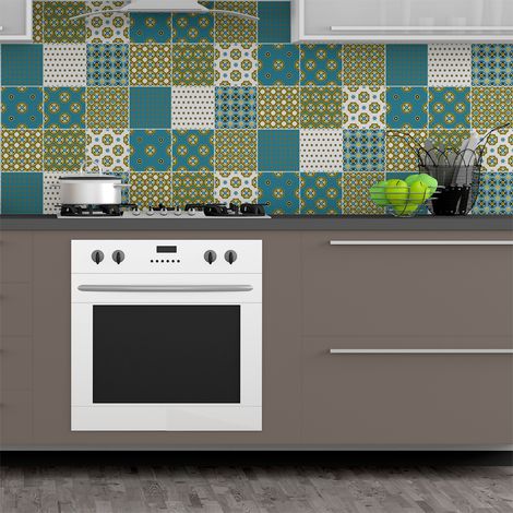 Sticker Mural Carrelage adhésif Cuisine Salle de Bain - 9 STICKERS CARRELAGES SCANDINAVE SUÈDOIS - 9stickers10x10cm (1/5)