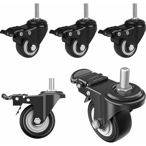 4 Pièces Roulette Chaise Bureau, M8 X 25mm Roulettes Charge, Roulettes pour meubles avec frein, d'une capacité de charge de 240 kg, adaptées aux chariots, rayonnages et meubles (1/5)