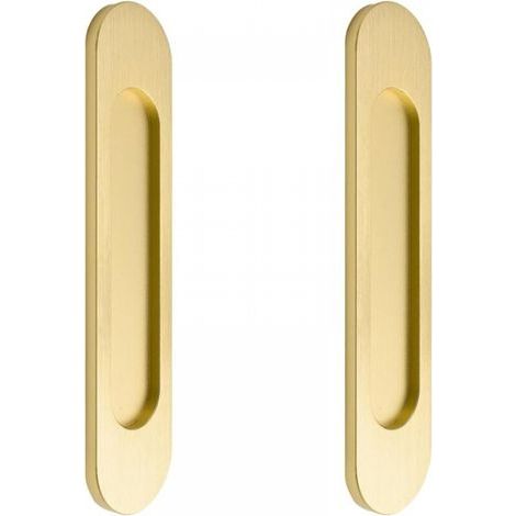 Lot de 2 poignées de porte coulissante ovales autocollantes en alliage d'aluminium brossé doré sans perforation pour portes coulissantes de grange (1/5)