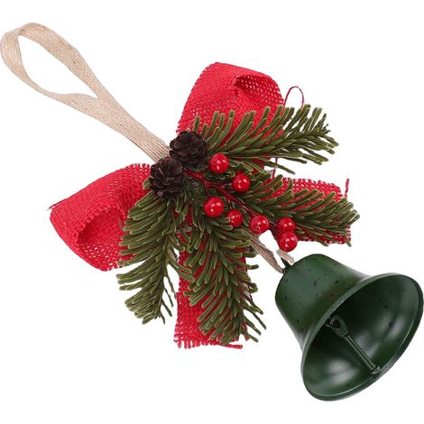 Weihnachtsglocke mit Schleife, Weihnachtsbaumschmuck zum Aufhängen, Windspiel, Weihnachtsdekoration für Zuhause, Tannenzapfenglocke, Vintage-Dekoration mit Seil, grün. (1/5)