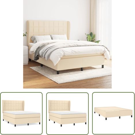 The Living Store Sommier à lattes de lit avec matelas Crème 140x200 cm Tissu - Lit Plateforme - Lit Double - Matelas À Ressorts Ensachés - Literie - Chambre À Coucher (1/5)