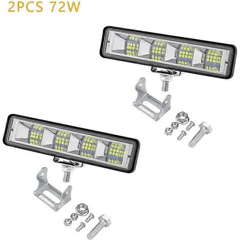 Barre lumineuse LED de travail 12V-24V pour voiture, projecteurs longue portée, feux de brouillard, 72W, 2 pièces (4/2/1 pièces) pour 4x4, camions tout-terrain, tracteurs et bateaux (1/5)