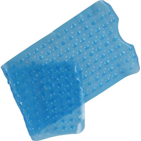 Blaue, rutschfeste PVC-Badematte (100 x 40 cm), Saugnapf-Bodenmatte für die Dusche, Set mit Sicherheitskissen, strukturierte Oberfläche für die Badewanne (1/5)