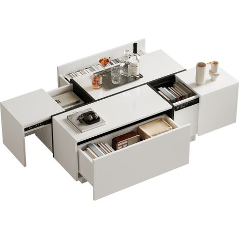 Table basse 100x60x40cm blanc noir, 4 tiroirs haute brillance