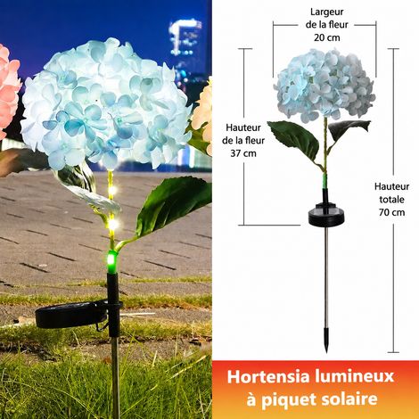 Lampe solaire sur piquet fleur d'hortensia 1 tête bleu LED IP65 70 cm bleu 40 × 10,5 × 10,5 cm 121 g – Livraison gratuite