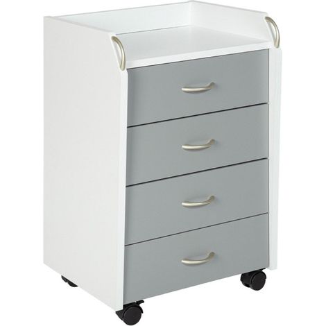 Caisson de Bureau 4 Tiroirs "Taz" 65cm Blanc & Gris (1/5)