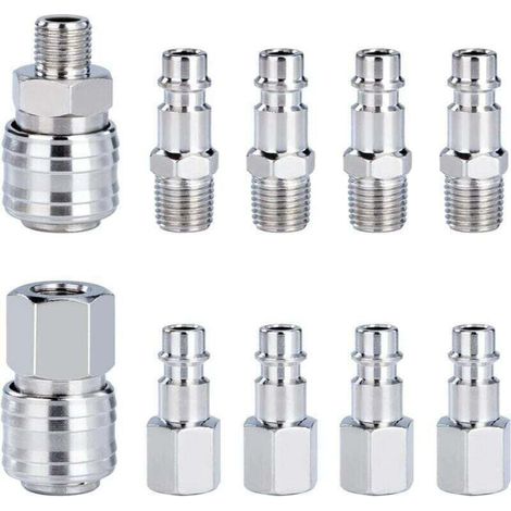 10 PCS Raccords de compresseur 1/4\"BSP Raccord Rapide Pneumatique Europen Coupleur pneumatique d\'air kit compresseur accessoire d\'air tuyau air comprim du connecteur Homme Femme (1/4)