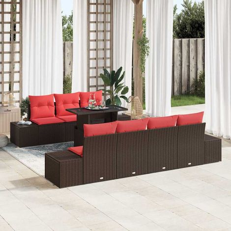 Teenpull – Sofa Set mit Kissen 8 pcs Braun und Rot Poly-Rattan (1/5)