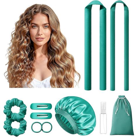 Boucles sans chaleur pour une nuit parfaite, 2 tailles de bigoudis doux pour femmes avec bonnet de nuit, kit de bigoudis sans chaleur avec chouchous et pinces (1/5)