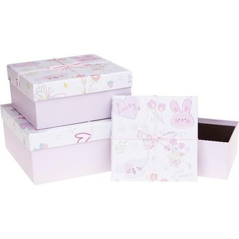 Geschenkbox mit Schleife, 3 pastellfarbene Rosetten