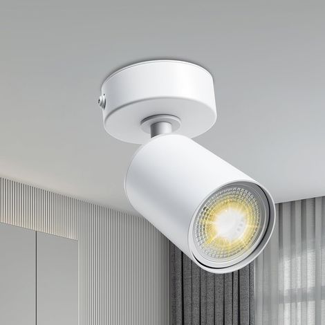 Spot Plafonnier Blanc mat GU10 Applique Murale Orientable (Sans Ampoule) Spot en saillie 1 lumière. Sans ampoule. Douille GU10 et fils en cuivre certifiés VDE. Bornier de terre sûr L/N/PE. (1/5)