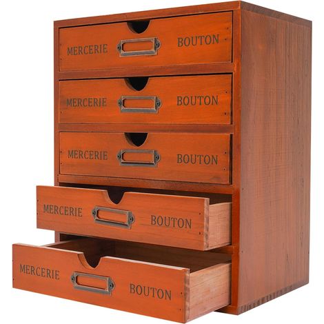 Gojoy – Organiseur de bureau en bois de pin à 5 tiroirs – Style vintage – Dimensions 25 x 17,5 x 31 cm – Capacité 5 kg – Prêt à l'emploi (1/5)