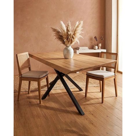 Tavolo da Pranzo 160x90 Nordik Legno e Metallo gambe Incrociate Nero (1/5)