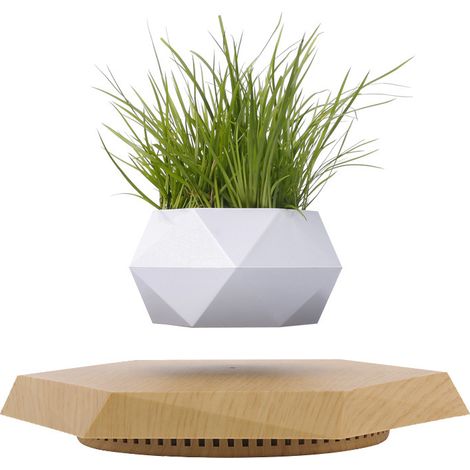 Pot de fleurs magnétique suspendu design bois et blanc – Support mural décoratif pour plantes (plante non incluse)