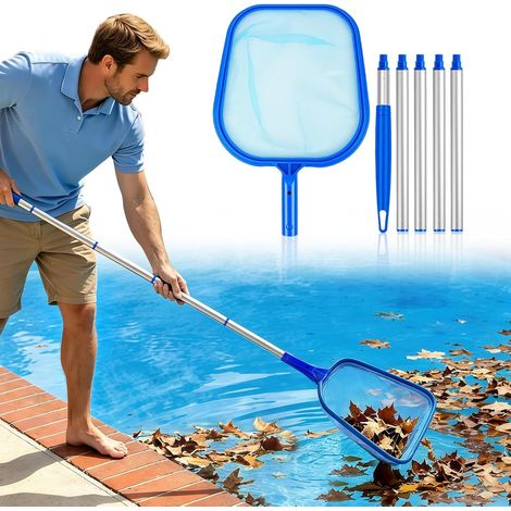 160cm épuisettes de Surface pour Piscine, Epuisette Piscine avec Manche 130CM Telescopique Réglable en Aluminium Perche, Filet de Piscine pour Nettoyer la Piscine Fontaine Spas Jacuzzi Bassins (1/5)