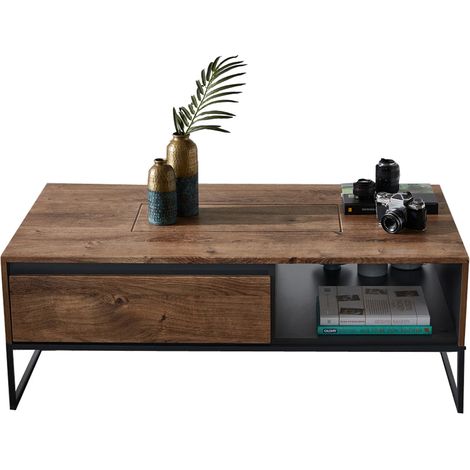 Moderner Couchtisch in Haveleiche Cognac mit graphit im Industrial-Design MINNEAPOLIS-55 B/H/T: ca. 115/42/65cm (1/5)