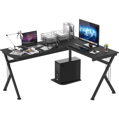 Scrivania angolare a L per gaming, 155 x 130 cm, con supporto per CPU, ideale per ufficio domestico, studio e postazione di lavoro, colore nero.