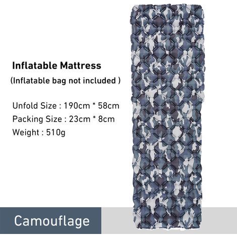 Tapis de sol gonflable camouflage pour camping, ultraléger, 190 x 60 cm (1/3)