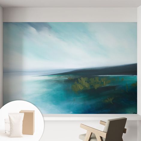 Papier peint intissé décoratif avec colle pour salon chambre et bureau Installation rapide Harmonie aquatique 152x104 cm (1/5)