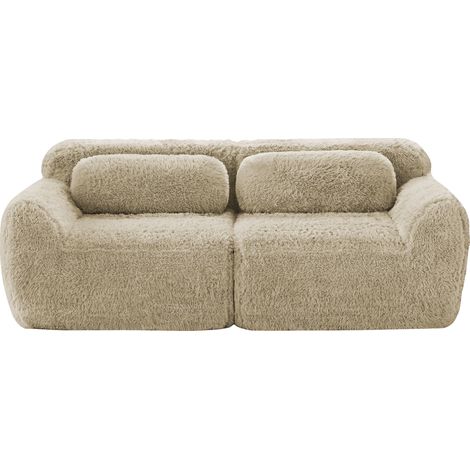 Sofá de 2 plazas en tejido de peluche, diseño modular sin estructura, con cojines, gris topo claro (1/5)