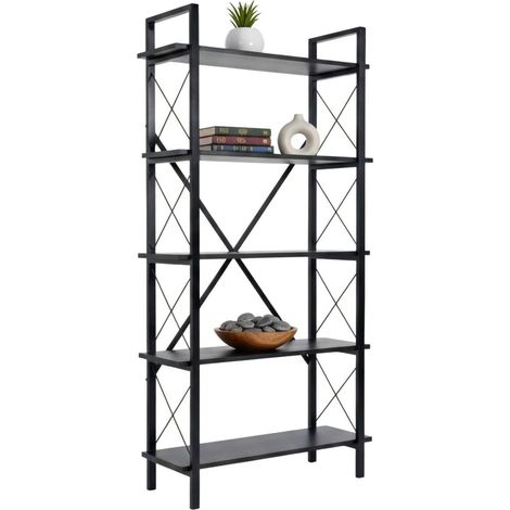 Dmora - Libreria Martone, Scaffale da ufficio, Mobile portalibri, Biblioteca, 90x34 h180 cm, Nero