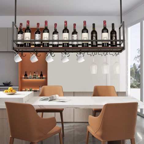 Weinregal mit Glashalterung Borejle 120x30x65 cm Schwarz/Walnussoptik [en.casa]