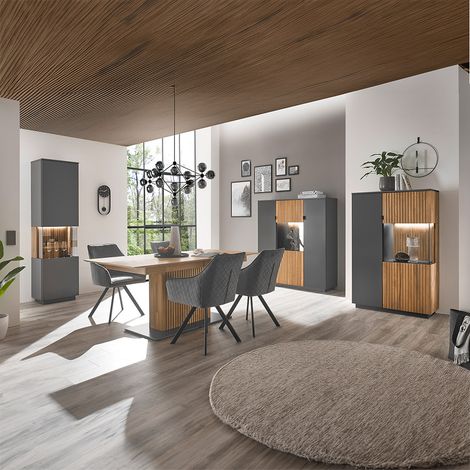 Esszimmer Set anthrazit 4-teilig LUCERA-52 Eiche massiv bianco geölt, Esstisch ausziehbar (1/5)