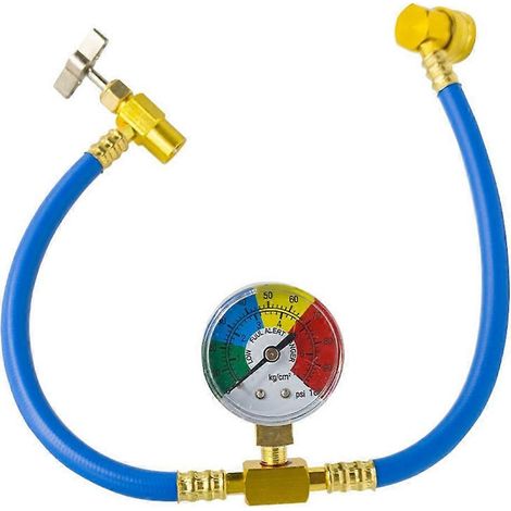 Kit de recharge de réfrigérant R134A pour climatisation automobile, comprenant : manomètres, tuyau de charge de gaz et batterie 30 lb. (1/5)
