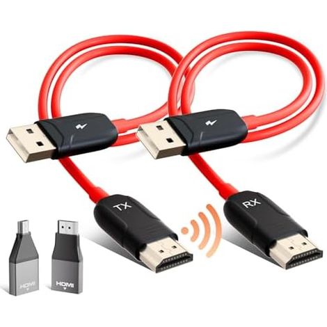Wireless HDMI Transmitter and Receiver, 5.8G Kabellos Funkübertragung 4K Dekodierung, HDMI Wireless Funkübertragung für Funk Streaming Video Audio File von, Laptop, PC zu HDTV, Projektor, Rot (1/5)