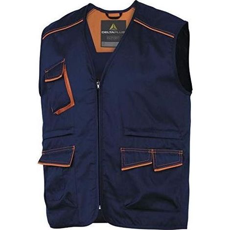 Delta Plus M6GIL Panostyle Gilet da lavoro 6 tasche twill 235 g-m² 65% poliestere 35% cotone colore Blu Arancione