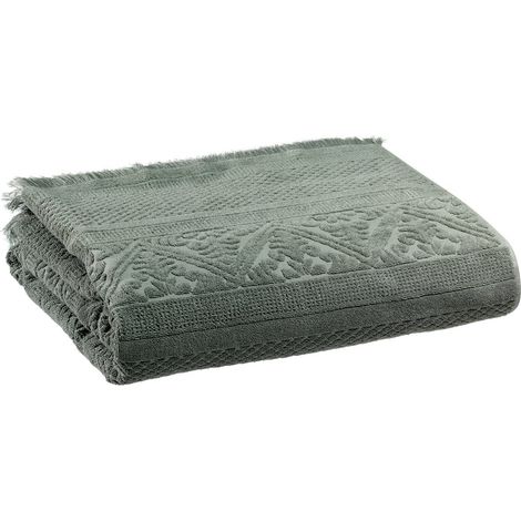 Drap de Bain Jacquard Arabesque 100% Coton Serviette de Douche Couleur Thym 100 x 180 cm - PANGIVO