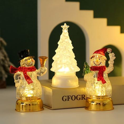 Décorations de Noël en 3 pièces : Père Noël, bonhomme de neige et lanterne – Décorations de table et veilleuses pour les fêtes de Noël (1/5)