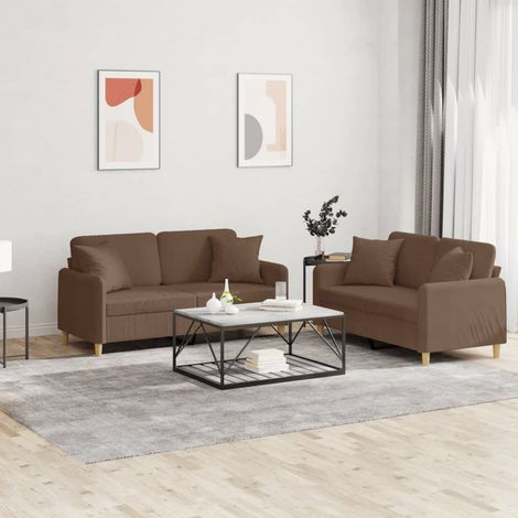 Ensemble de 2 canapés 2 places en tissu marron avec coussins, 120 ou 140 cm - PANGIVO (1/5)