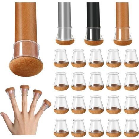 Protections pour pieds de chaise, lot de 20, petits protège-sols transparents en silicone, avec revêtement en feutre, embouts en silicone pour pieds de chaise, diamètre 14-20 mm (1/4)