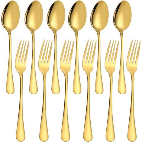 Juego de 12 piezas, juego de cubiertos de acero inoxidable dorado, cubiertos de acero inoxidable tenedores perfectos Día de Acción de Gracias (1/5)