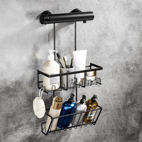 Shower Shelf – Hanging Shower Shelf – Shower Shelf Bathroom Organizer Bathroom Shelf Drill-Free Shower Shelf Bathroom Without Drill Stainless Steel (Black) (1/5)