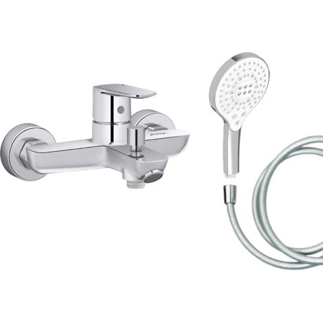 Mitigeur baignoire JACOB DELAFON July+ + pommeau de douche Metro signature + flexible de douche lisse (1/5)